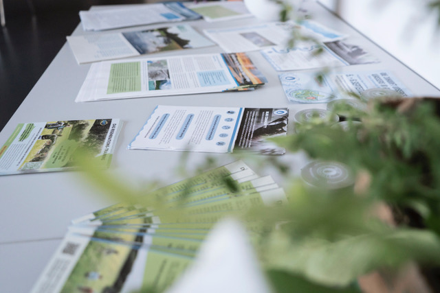 Rückblick. Foto von Flyern und Broschüren. 